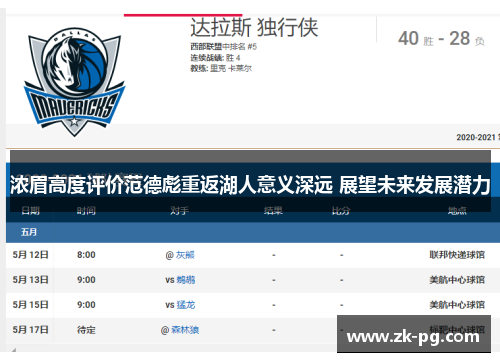 浓眉高度评价范德彪重返湖人意义深远 展望未来发展潜力