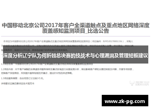 深度分析辽宁队为何折戟总决赛的技战术与心理漏洞及管理短板建议