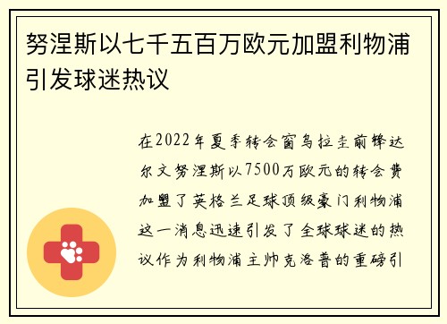 努涅斯以七千五百万欧元加盟利物浦引发球迷热议 努涅斯以七千五百万欧元加盟利物浦引发球迷热议