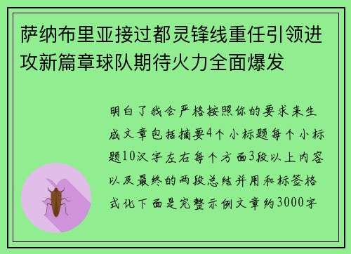 萨纳布里亚接过都灵锋线重任引领进攻新篇章球队期待火力全面爆发 萨纳布里亚接过都灵锋线重任引领进攻新篇章球队期待火力全面爆发